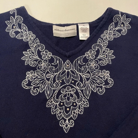 Alfred Dunner Blue 3/4 Sleeve Fringe Sweater Size Petite Large - Picture 2 of 6